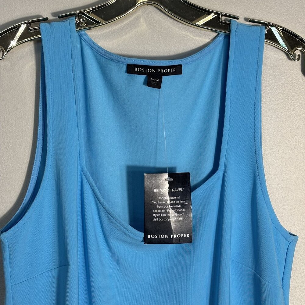 Boston Proper Beyond Travel Sleeveless Blue Midi Dress W/ Side Slits Size M - Picture 5 of 10